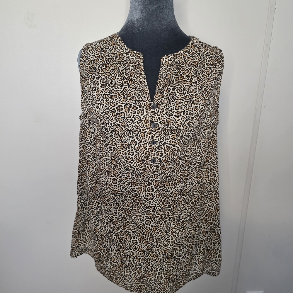 Liz Claiborne Leopard Print Sleeveless Henley Blouse - Size S